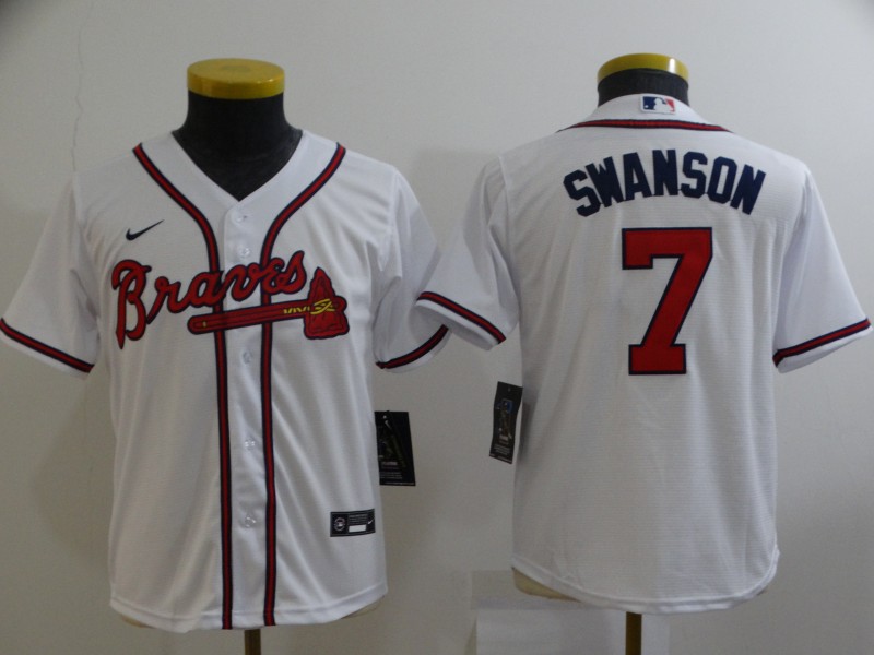 2021 Youth Atlanta Braves #7 Swanson white Nike Game MLB Jerseys->youth mlb jersey->Youth Jersey